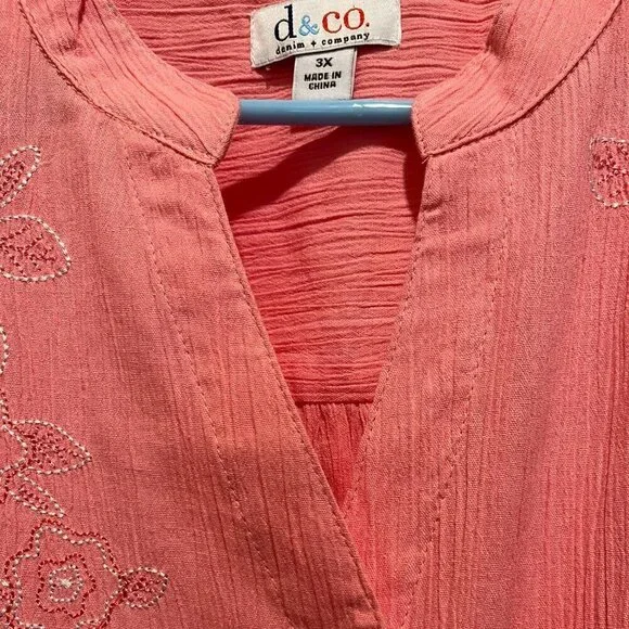 Denim & Co. Short Sleeve Embroidered Gauze Shirt Size 3X - Picture 7 of 13